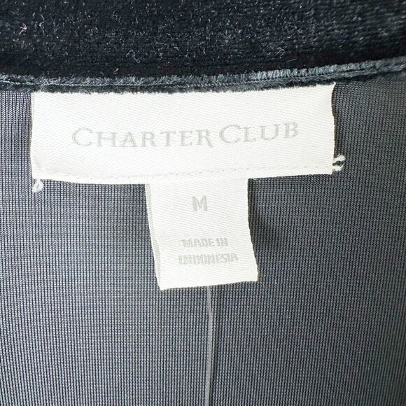 Charter Club Womens Black Velvet Button-Up Roll Sleeve Shirt Tunic Medium - Picture 7 of 13